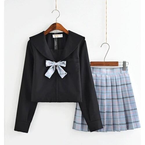 2019 Autumn Japanese School Uniforms For Girls Cute Long-length Sailor Tops Pleated Skirt Full Sets Cosplay Jk Costume Series xl