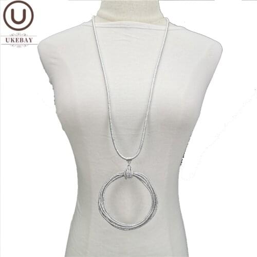 UKEBAY New Handmade Circle Pendant Necklaces Alloy Chain Women Designer Luxury Jewelry Sweater Necklaces Bohemian Accessories