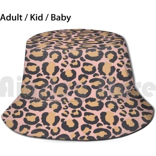 Chic Pink Leopard Print Bucket Hat Adult kid baby Beach Sun Hats Chic Pink Leopard Spots Animal Leopard Spotty Feminine