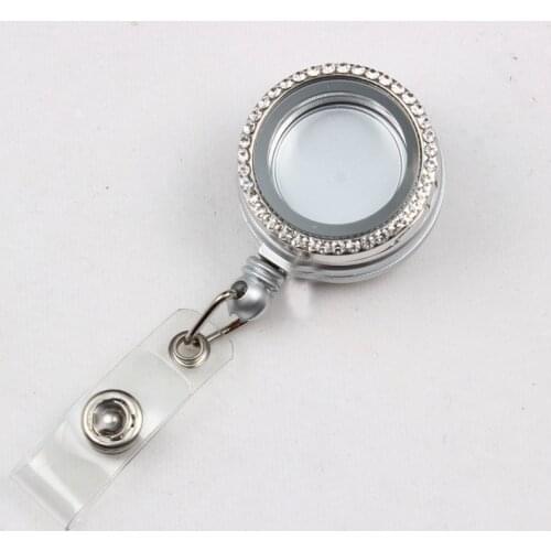 Floating locket badge holder metal glass locket rn teacher retractable id card badge holder reel lanyard nurse badge reel 10pcs