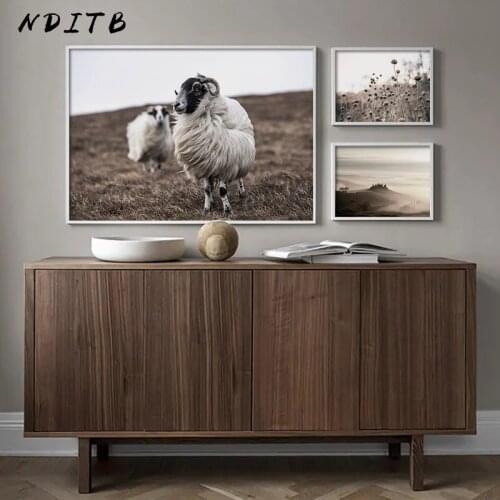 Scandinavian Autumn Nature Landscape Painting Sheep Grass Canvas Poster Nordic Art Print Decorative Wall Picture Home Decoration