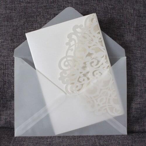 Ivory bridesmaid invitation with transparent envelop print RSVP card elegant laser cut gift card 50pcs party supply