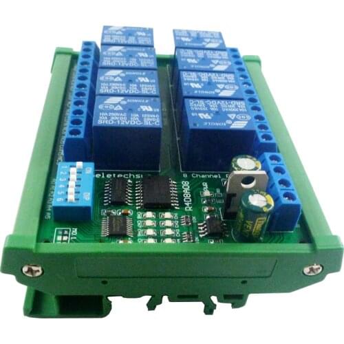 DC 12V 8 Channel RS485 Relay Module Modbus RTU UART Remote Control Switch DIN35 C45 Rail Box for PLC PTZ Camera Security Monito