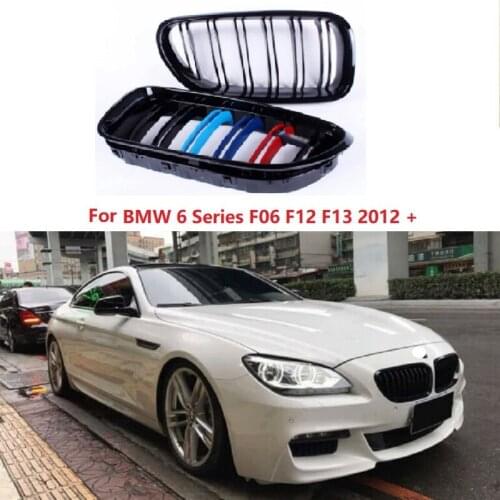 1Pair Front Bumper Kidney Grilles Double Slat Fit For BMW 6 Series F06 F12 F13 2012 2013 2014+ Replacement Grills
