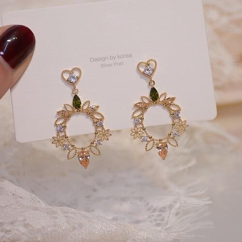 Romantic 14K Gold Plated Hollow Heart Stud Earrings for Women Luxury Jewelry Cubic Zircon CZ Flower Earrings