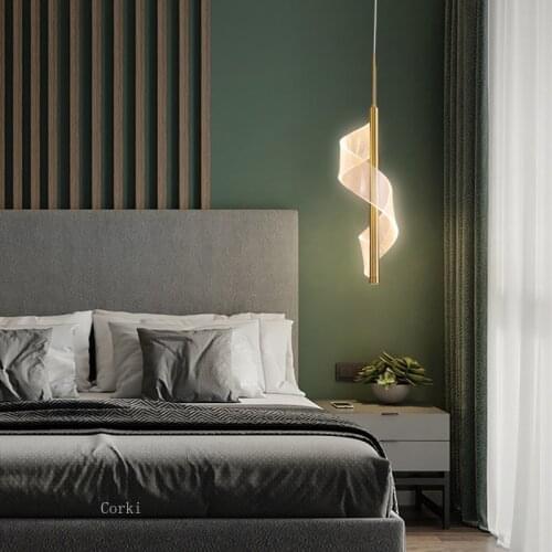 Modern Acrylic Light guide plate Led Hanging Lamps Nordic Bedroom Cafe Dining Room Bedside Lamp Room Decor Spiral Pendant Light