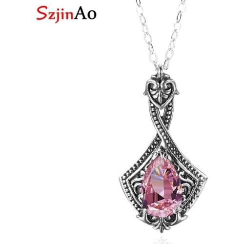 Szjinao Gemstone Pendant For Women Pure 925 Sterling Silver Wedding Engagement Party Romantic Pink Crystal Famous Brand Jewelry
