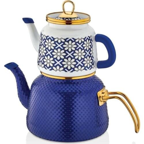 Turkey authentic kitchen decor patterned Schafer Navy Blue Glaze Enamel Teapot Set 4 Pieces FREE SHIPPING FREE SHIPPING