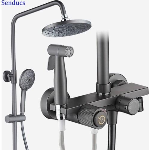 Bathroom Shower System Raifall Faucet Round Top Shower Deep Grey Bathroom Shower Set Fashionable Bathroom Shower System Mixer