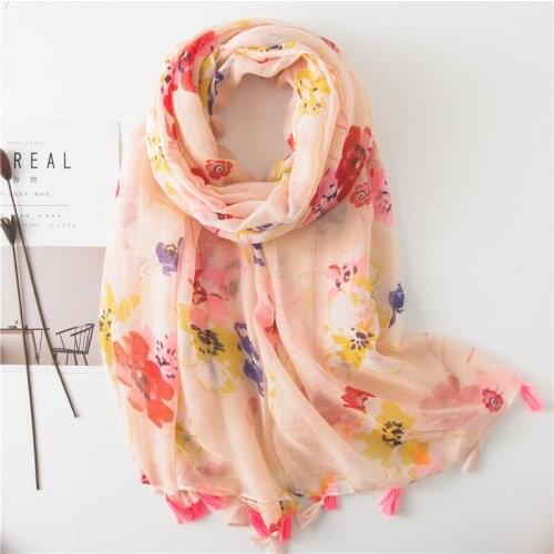 Spring Women Long Scarves Flower Pattern Ladies Shawls and Wraps Summer Muslim Hijabs