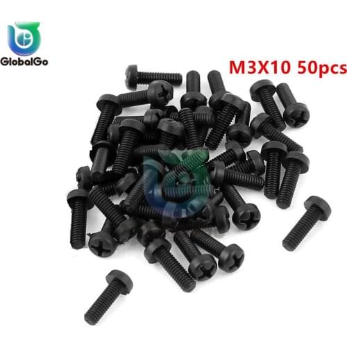 50pcs/Lot M3X10 Black Button Head Screw M3 Round Head Phillips Screws