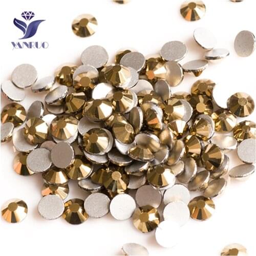 YANRUO 2058NoHF SS20 Aurum 1440Pcs Stick On Nails Stones And Crystals Non Hotfix Strass Flat Back Gold Rhinestone