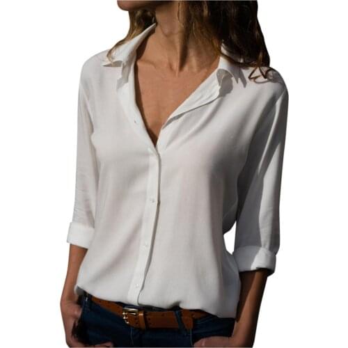 Womens Casual Tee Woman Clothing Long Sleeve Solid Color Button Turn-down Collar Blouses Tops Autumn Solid color basic shirts