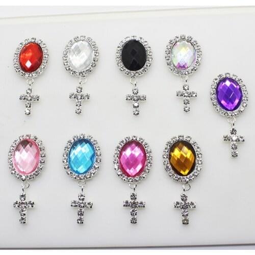 10pcs/Lot Silver 20mm*41mm Colorful Rhinestone Pendants Buttons for Wedding Decoration Metal Brooch Hair Bow DIY Jewelry Craft