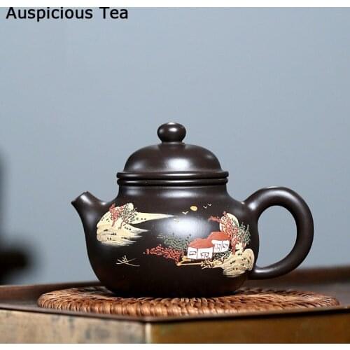110ml Boutique Yixing Purple Clay Teapots Raw Ore Black Mud Hand Painted Tea Pot Household Zisha Filter Kettle Teaware Supplies