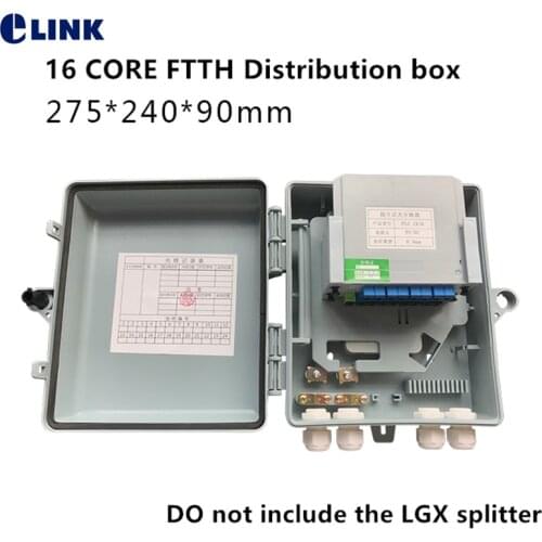 16 core FTTH distribution box wall for PLC splitter mounted indoor fiber optical terminal gray abs 275*240*90cm factory ELINK