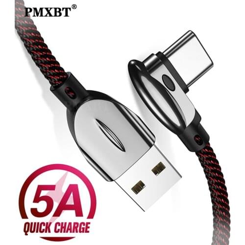 5A USB Type C Cable 90 Degrees Fast Charging For Xiaomi Huawei P30 P20 Mate 20 Pro Mobile Phone Android Charger Type-C Data Cord