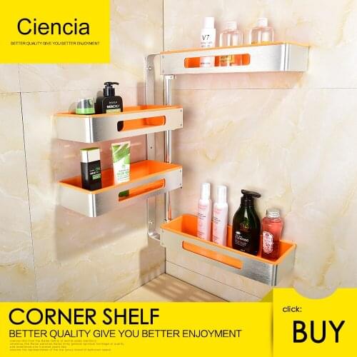 Free Shipping Aluminum Rotating Bathroom Shelves Multi Function 2-4 Tier Shower Corner Shelf Wall mount self adhesive Organizer