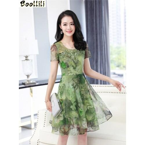 Boollili New 2020 Plus Size Chiffon Floral Dress Female Short Sleeve Vintage Party Summer Dresses Slim Casual Vestidos 5XL