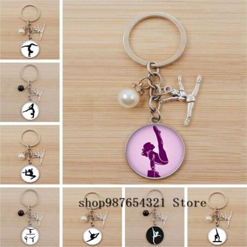 Leisure gymnast pattern keychain Rhythmic gymnast pattern glass pendant keychain gymnast souvenir gift