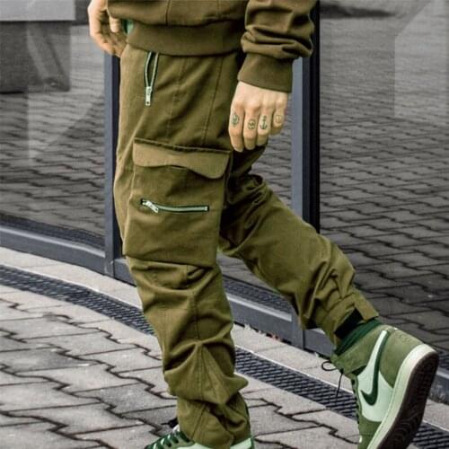 Harajuku Zipper Pockets Velcro Cargo Pants Men Casual Loose Solid Jogger Trousers 2021 Spring Summer Mens Fashion Streetwear 3XL