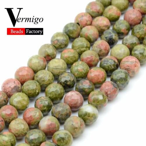 Natural Stone Beads Faceted Unakite Spacer Loose Beads For Jewelry Making 4 6 8 10mm 15" Diy Bracelet Necklace Wholesale Perles