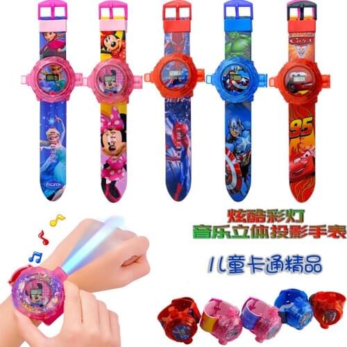 Disney Mickey spider man cartoon colorful lights music electronic 24pattern cartoon projection watch childrens watchs toy gift
