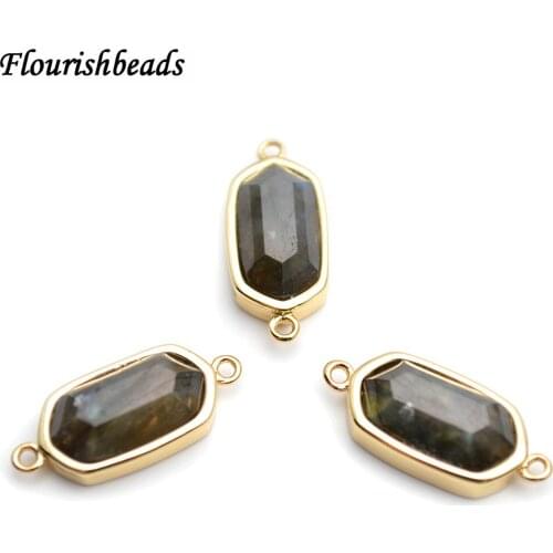 Two Loops Natural Labradorite Surface Cutting Square Shape Stone Jewelry Connectors Necklace Links