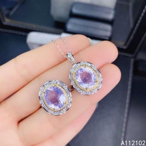 KJJEAXCMY fine jewelry 925 sterling silver inlaid natural natural Lavender Amethyst girl exquisite pendant ring set support test