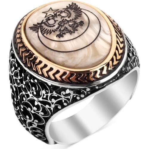 Ring On Mother of pearl Double Kartallı Moon Star 925 Sterling Silver Rings For Men Gift Made In Turkey