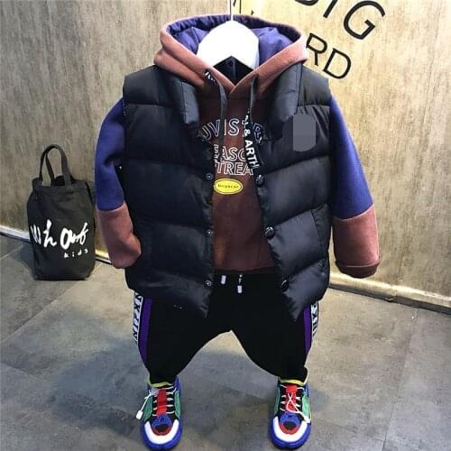 Baby Boys Clothing Sets 2020 Autumn Winter New Kids Boys Sweatshirt Sets Kids Solid Velvet Warm Vest Suits Boys Winter Sets 2-7Y