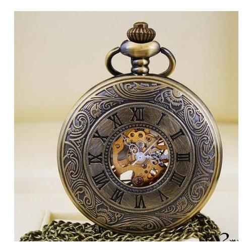 Top Brand Luxury Steampunk Mechanical Pocket Watches For Men And Woman Vintage Bronze Mechanical Pocket Watch With Chains