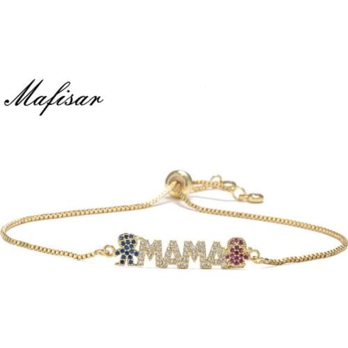 Mafisar Elegant Mothers Day Gift MaMa Letter Boy&Girl Charm Bracelets Copper Cubic Zirconia Jewelry Gift for Women Wholesale