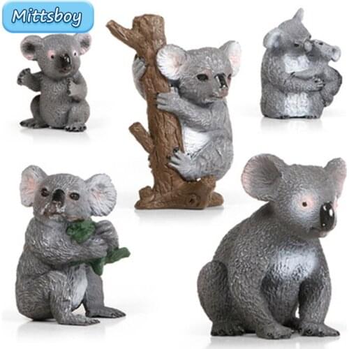 Microscape Simulation Wild Animals Model Toys Set Great Leaves Koala Action Figure Cognition Educational Toy for Children Gifts