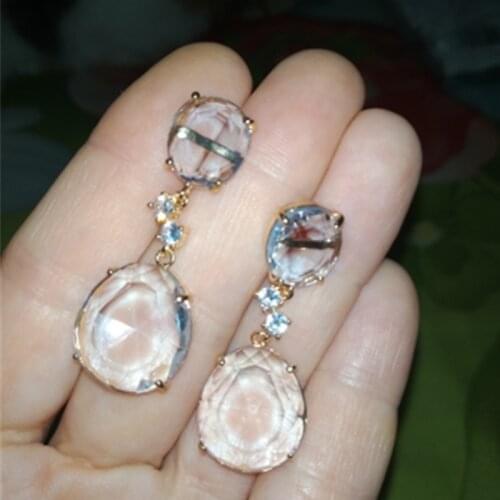 Fashion Geometric Waterdrop Stone Drop Earrings for Women Wedding Bridal Crystal Earrings Statement Party Luxury Jewelry Gift