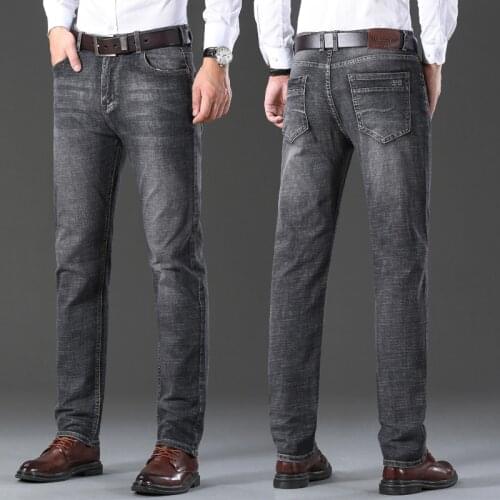 Mens Classic Relaxed Fit Flex Jean 2021 spring autumn new Four Seasons High waist Business casual black blue denim trousers