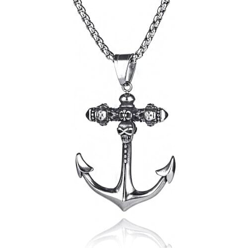 Punk Men stainless steel viking oidn Anchor Necklace norse amulet Skull MJOLNIR Pendant Cross Chain Male Jewelry