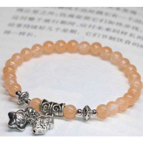 New arrival silver-color accessories 6mm natural stone orange jades chalcedony bracelet round beads women jewelry 7.5inch B1959