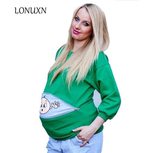 Maternity Clothes O-neck Female T-shirt Long Sleeve Tops Cotton Funny Pattern Print Pregnant Women Breastfeed Maternity Clothes