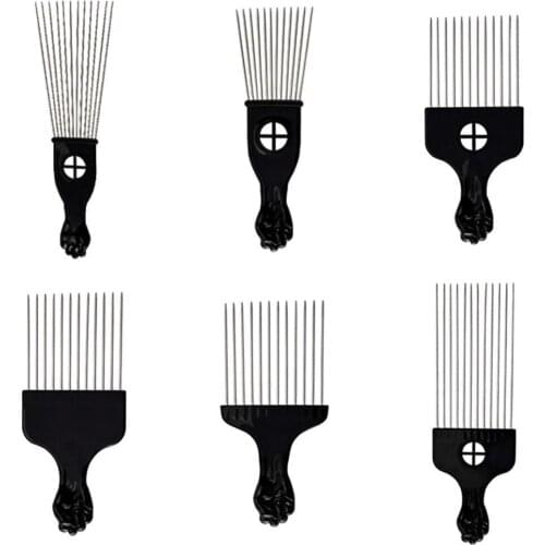 Salon Use Black Metal Steel African Hair Pick Hair Pick Comb Hair Combs Afro Hair Comb For Hairdressing Styling Tool