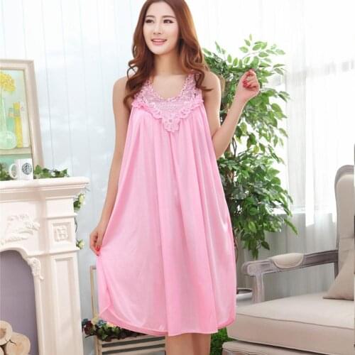2020 Sexy Women Floral Brim Sleeveless Oversized Knee-length Night Dress Sleepwear Womens clothing пижама для женщин