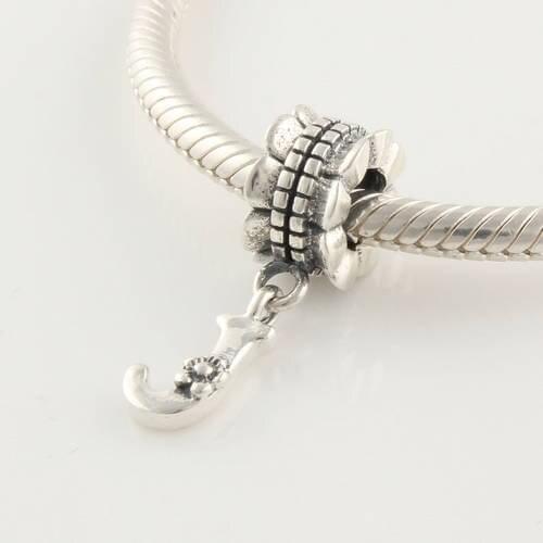 Real 925 Sterling Silver Charms DIY Making Pendant Letter J Charm Bead Compatible with Pandora Bracelet & Necklace