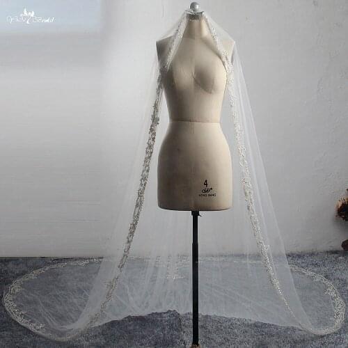 LZP419 Real Bridal Veil 3 Meters Embroidery Heavy Beading Wedding Veil One Layer Cathedral Metal Comb Veil