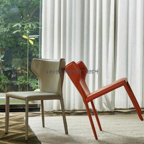 Nordic Light Luxury Backrest Chair Simple Modern Cafe Restaurant Stool Italian Net Red Saddle Leather Dining Chair Home