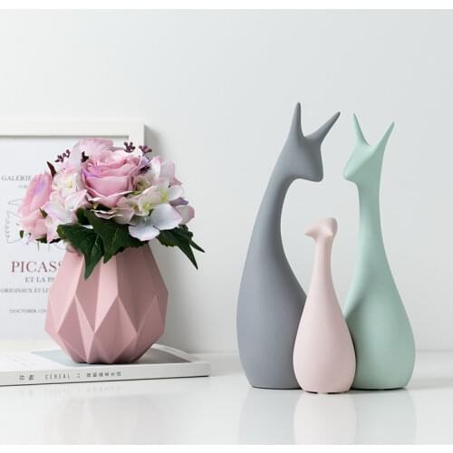 Nordic Pink White Ceramic Elephant Rabbit Figurines Home Decoration Creative Crafts Animal Ornaments Modern Wedding Gift D053