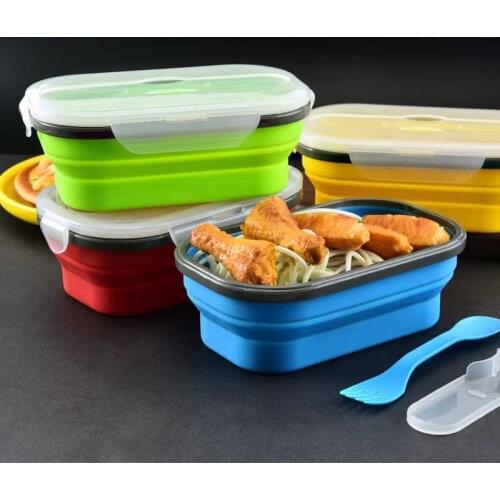 Bento Box Accessorie 900ML Creative Silicone Folding Lunch Box Retractable Folding Storage Case with Fork Picnic For Student