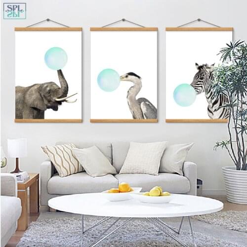 SPLSPL Modern Minimalist Creative Home Decor Picture Animal Blowing Balloon Cute Cartoon Canvas Print Wall Poster Painting