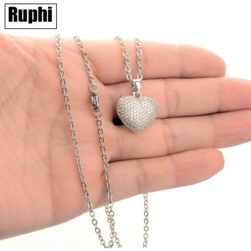 Steel color Full CZ Bubble Wishing Love Heart Pendant Necklace jewelry