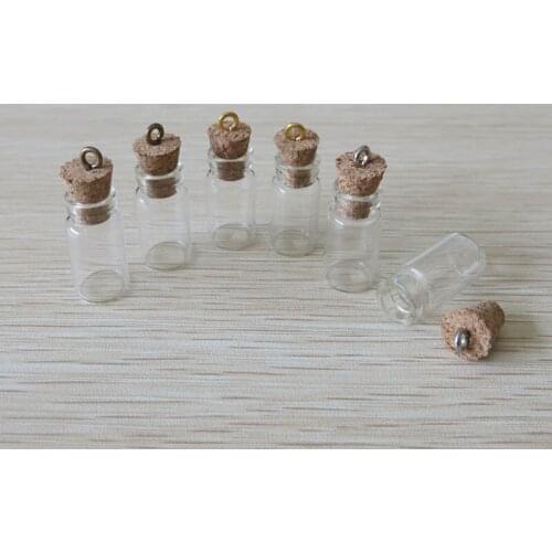 500 x 2ML Mini Glass Pendant 2CC Glass Bottle With Eye Hook Sample Glass Vials With Cork for pendant