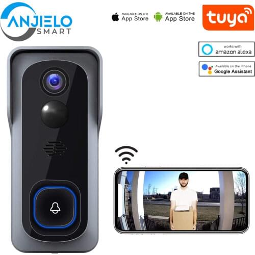 Tuya WiFi 1080P HD Smart Video Doorbell with Night Vision Remote Control Battery Compatible with Google & Alexa Waterproof